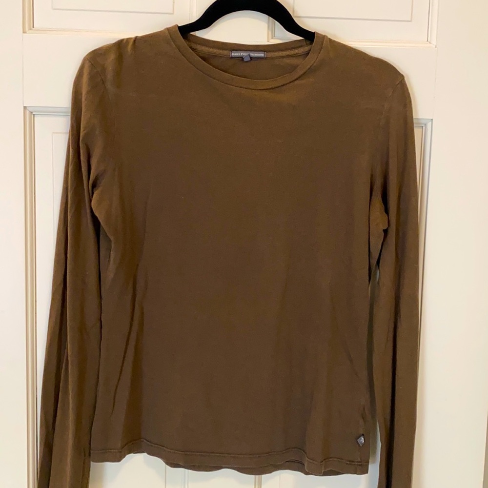 James Peres Standard cotton long sleeve tee. Olive/brownish color